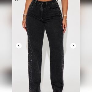 Fashion Nova Black Studded Wide Leg Jeans